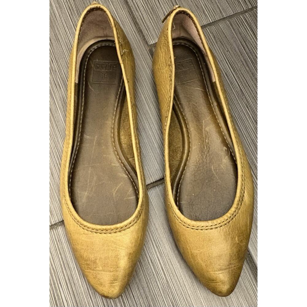 Frye Regina Pointed Toe Leather Ballet Flats Camel Tan Size 7.5 Old Money